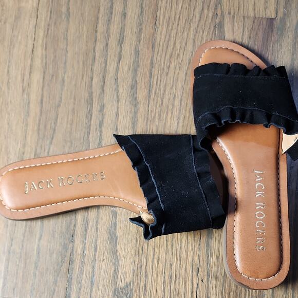Jack Rogers Black Ruffle Slide Sandals - Picture 1 of 5